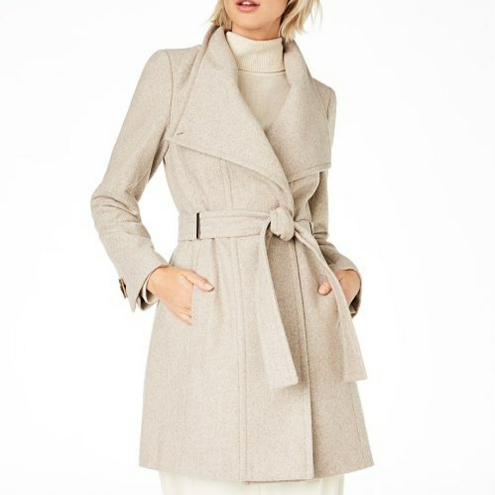 Calvin Klein Belted Toggle Wrap Coat - Beige